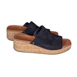 Circus By Sam Edelman Sylvia Cork Wedge Sandals Black Single Band Size 10M